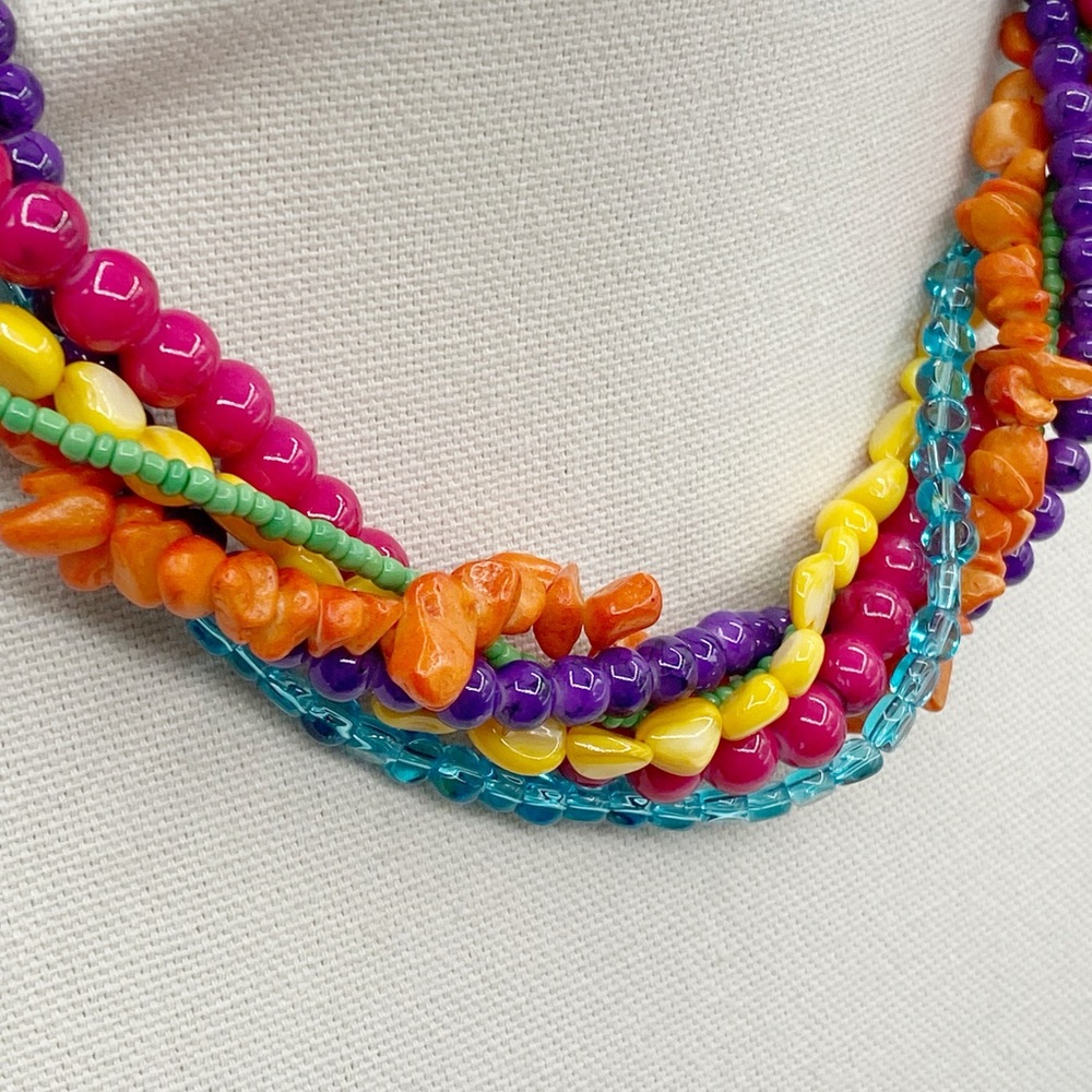 Colorful Multi-Strand Chunky Glass Beaded Necklace - Picture 5 of 7